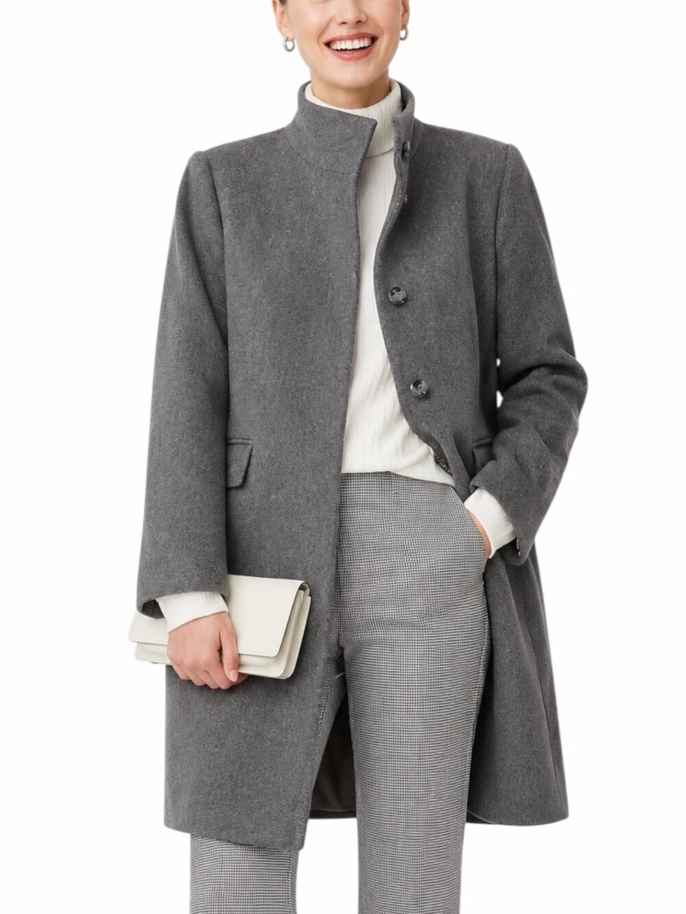 Ann Taylor Funnel Neck Wool Blend Tailored Coat Hidden Button Gray Size S